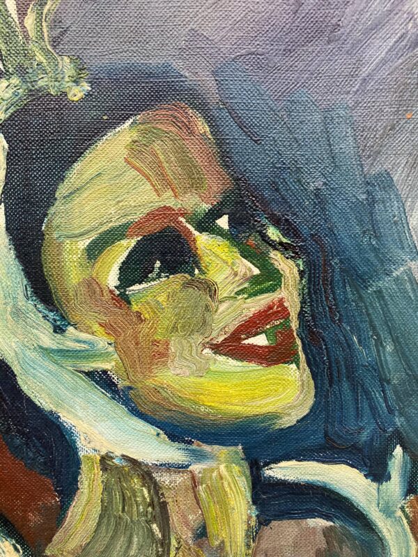 Danish Mid-Century Expressionist Oil Painting: Princess with Parrot, Signed Art