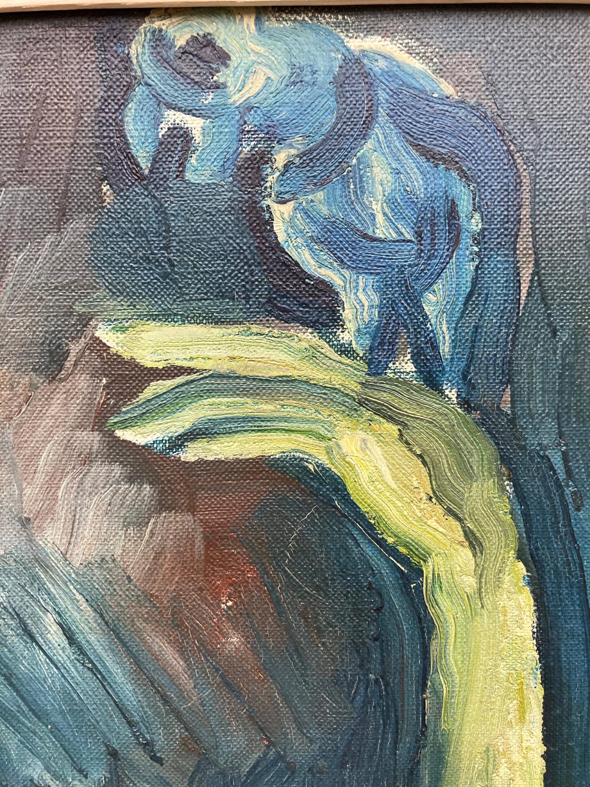 Danish Mid-Century Expressionist Oil Painting: Princess with Parrot, Signed Art - Image 6