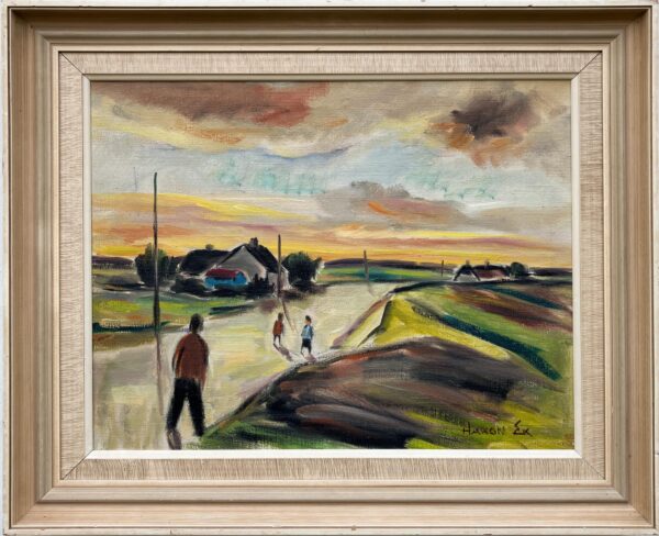 Danish Landscape Oil Painting by Hakon Ek: Mid-Century Modern Art