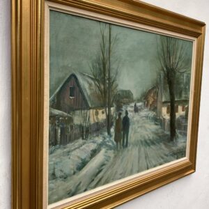 Large Original Danish Countryside Oil Painting – Scandinavian Village Scene, Paul Kastrup - Image 5