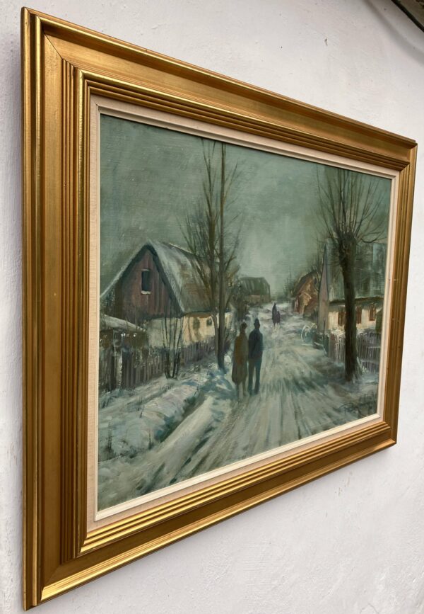 Large Original Danish Countryside Oil Painting – Scandinavian Village Scene, Paul Kastrup