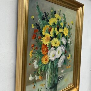 Vintage Floral Still Life Bouquet – Scandinavian Flower Painting Oil on Canvas - Image 6