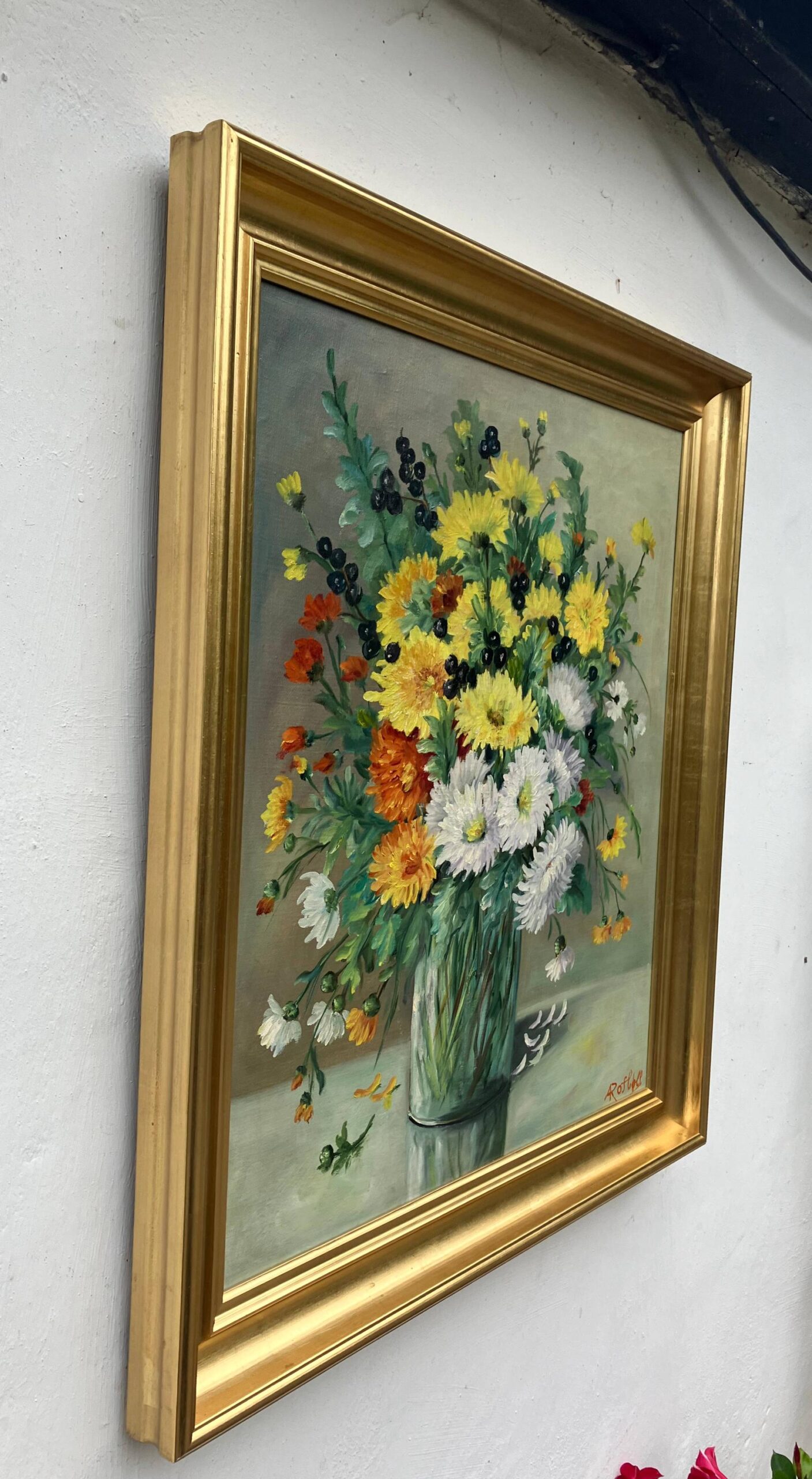 Vintage Floral Still Life Bouquet – Scandinavian Flower Painting Oil on Canvas - Image 6