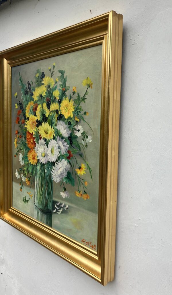 Vintage Floral Still Life Bouquet – Scandinavian Flower Painting Oil on Canvas