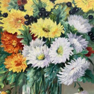 Vintage Floral Still Life Bouquet – Scandinavian Flower Painting Oil on Canvas - Image 8