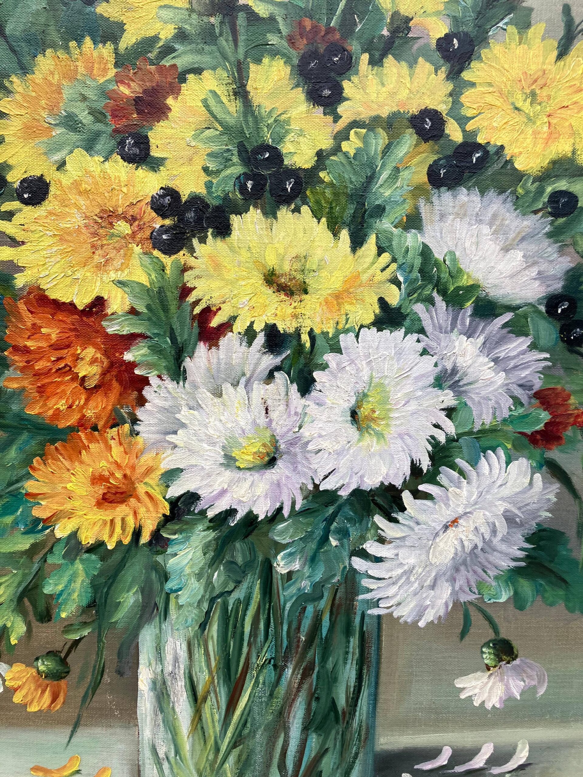 Vintage Floral Still Life Bouquet – Scandinavian Flower Painting Oil on Canvas - Image 8
