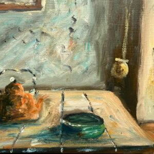 Danish farmhouse interior - Original Vintage Oil Painting - signed by the artist - Mid-Century Art - Image 9
