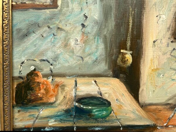 Danish farmhouse interior - Original Vintage Oil Painting - signed by the artist - Mid-Century Art
