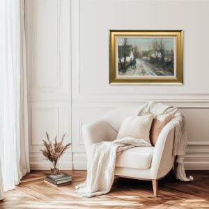 Large Original Danish Winter Village Oil Painting – Scandinavian Nordic Village Landscape - Image 3