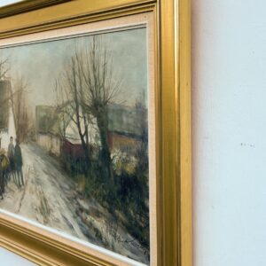 Large Original Danish Winter Village Oil Painting – Scandinavian Nordic Village Landscape - Image 5