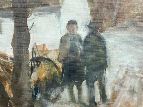 Large Original Danish Winter Village Oil Painting – Scandinavian Nordic Village Landscape