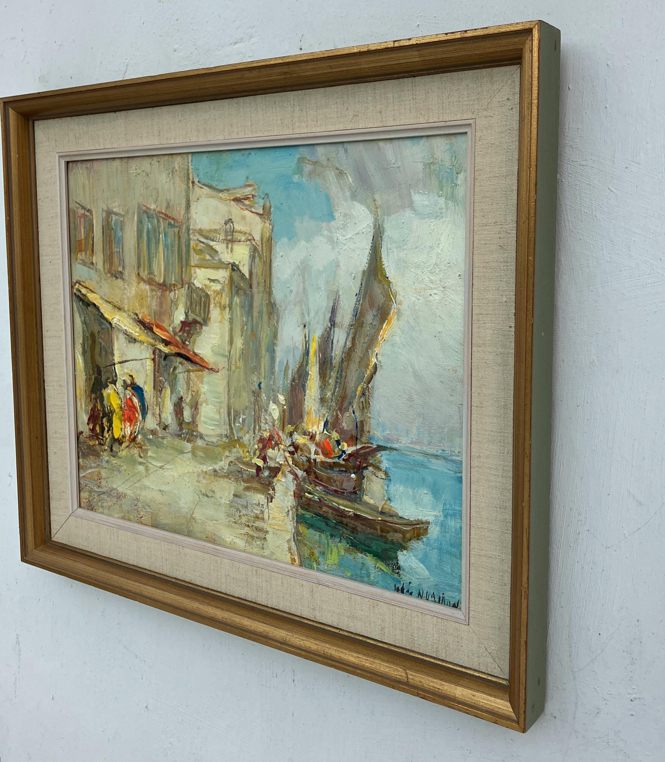 Vintage Venice Harbor Oil Painting: Framed Scandinavian Fine Art by Knut Norman - Image 4