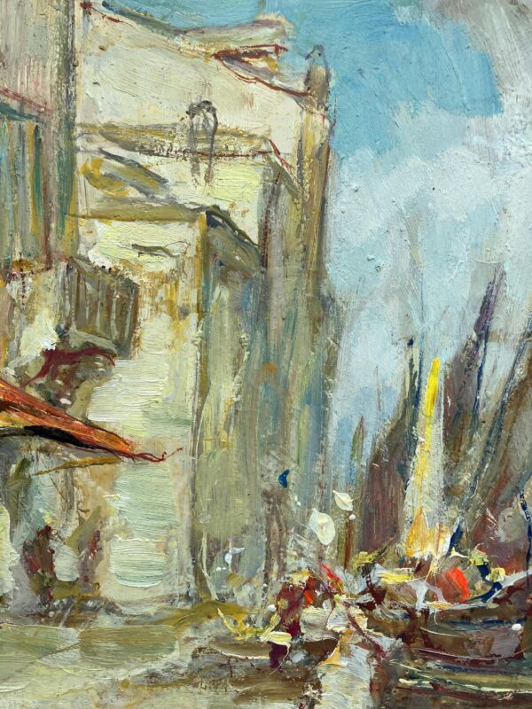 Vintage Venice Harbor Oil Painting: Framed Scandinavian Fine Art by Knut Norman