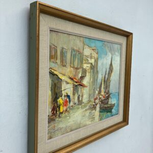 Vintage Venice Harbor Oil Painting: Framed Scandinavian Fine Art by Knut Norman - Image 5