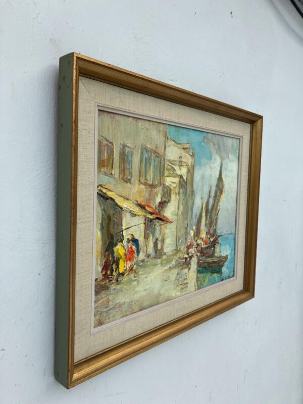 Vintage Venice Harbor Oil Painting: Framed Scandinavian Fine Art by Knut Norman