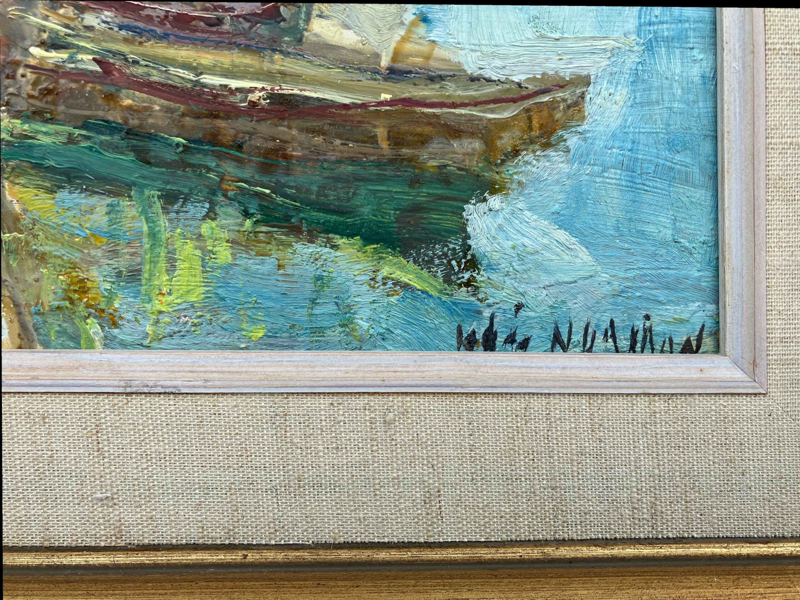 Vintage Venice Harbor Oil Painting: Framed Scandinavian Fine Art by Knut Norman - Image 9