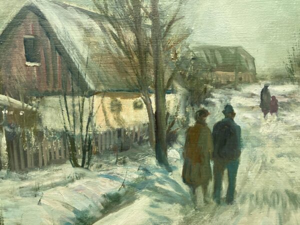 Large Original Danish Countryside Oil Painting – Scandinavian Village Scene, Paul Kastrup