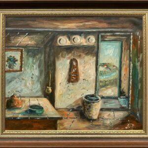Danish farmhouse interior - Original Vintage Oil Painting - signed by the artist - Mid-Century Art - Image 3