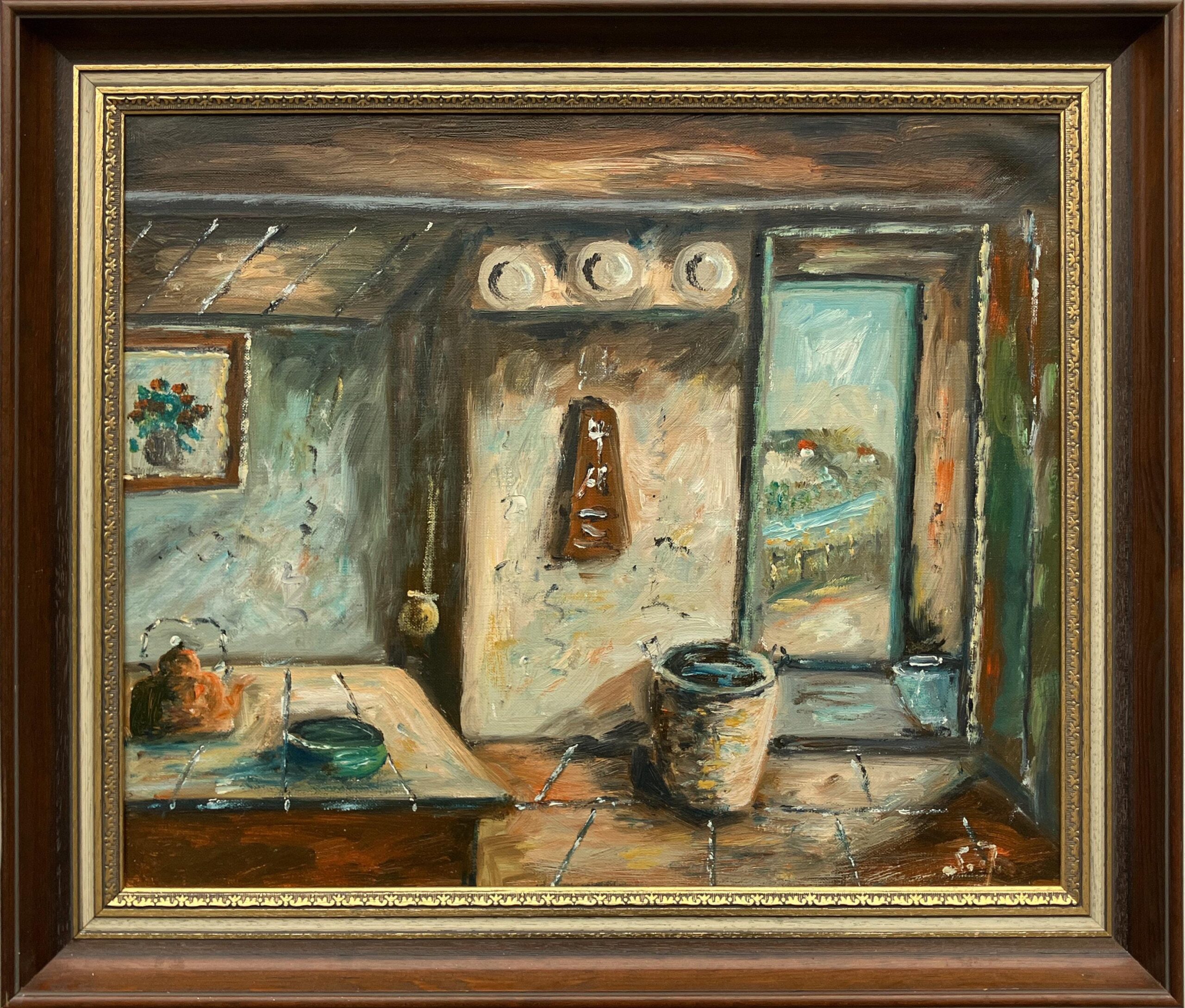 Danish farmhouse interior - Original Vintage Oil Painting - signed by the artist - Mid-Century Art - Image 3