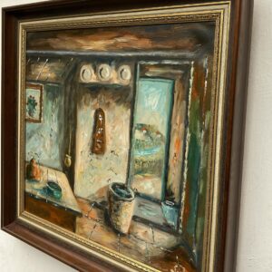 Danish farmhouse interior - Original Vintage Oil Painting - signed by the artist - Mid-Century Art - Image 5