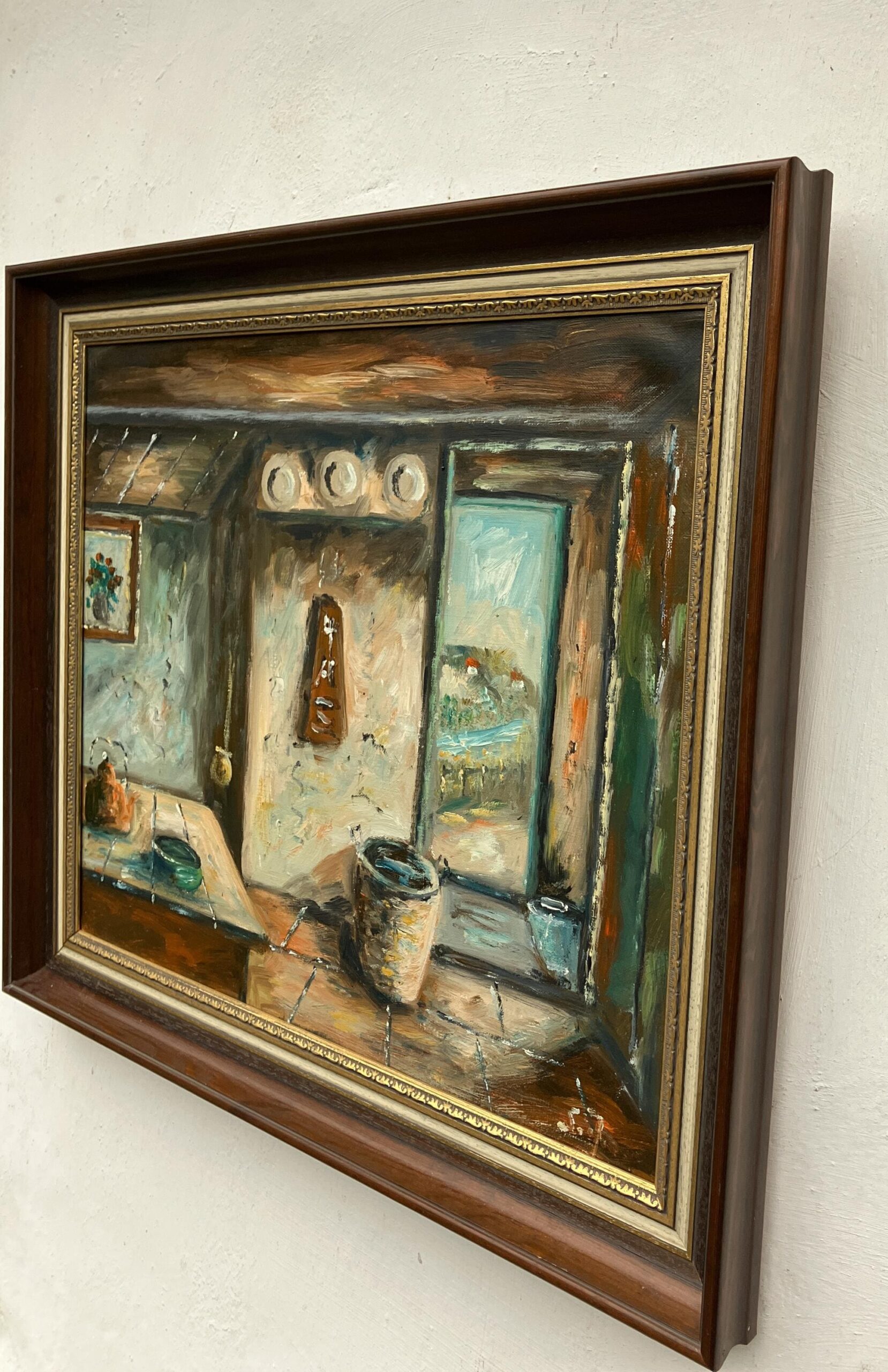 Danish farmhouse interior - Original Vintage Oil Painting - signed by the artist - Mid-Century Art - Image 5