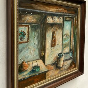 Danish farmhouse interior - Original Vintage Oil Painting - signed by the artist - Mid-Century Art - Image 4