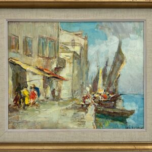 Vintage Venice Harbor Oil Painting: Framed Scandinavian Fine Art by Knut Norman - Image 3