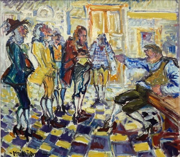 Large Danish Impressionist Oil Painting Kai Husum Figural Scene