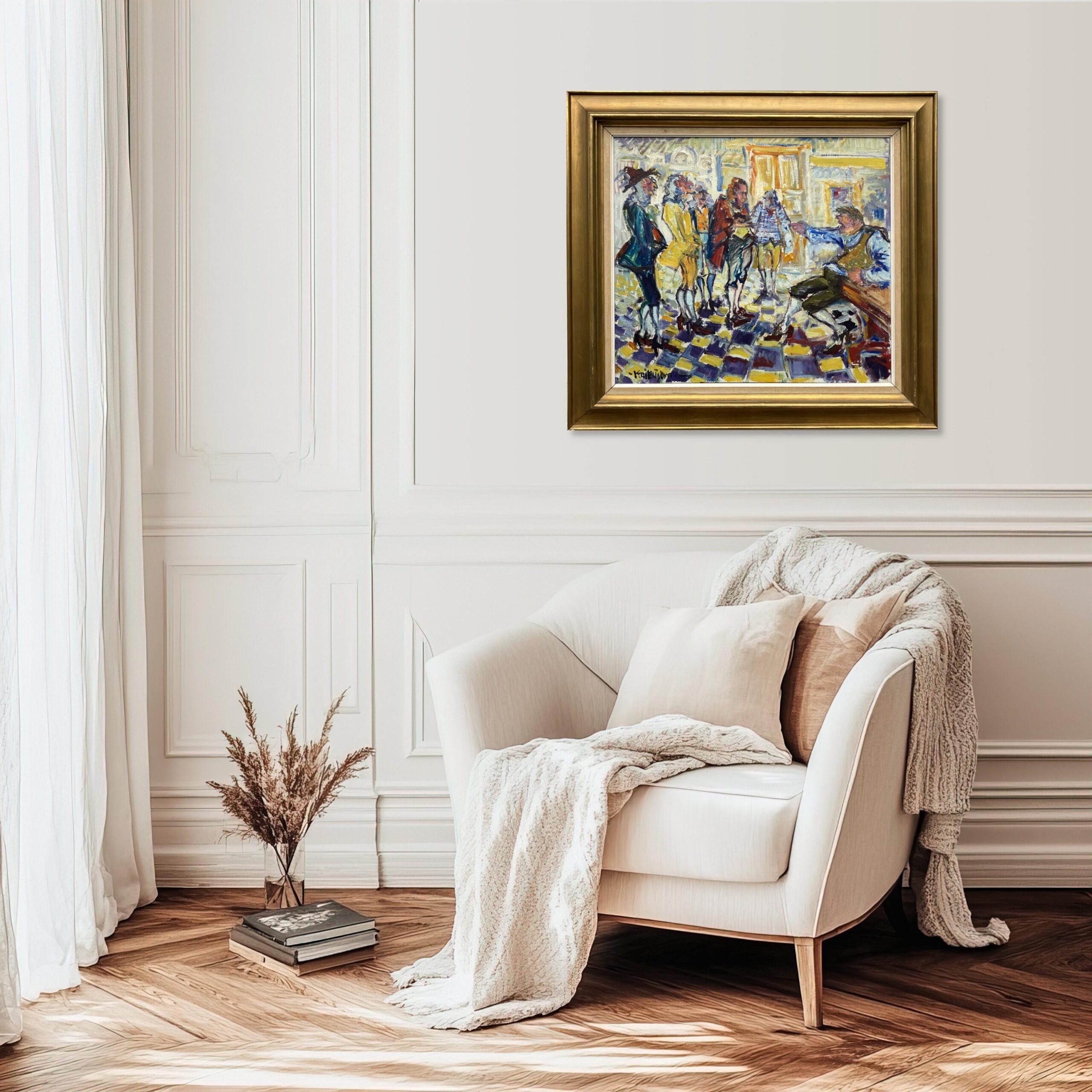 Large Danish Impressionist Oil Painting Kai Husum Figural Scene - Image 2