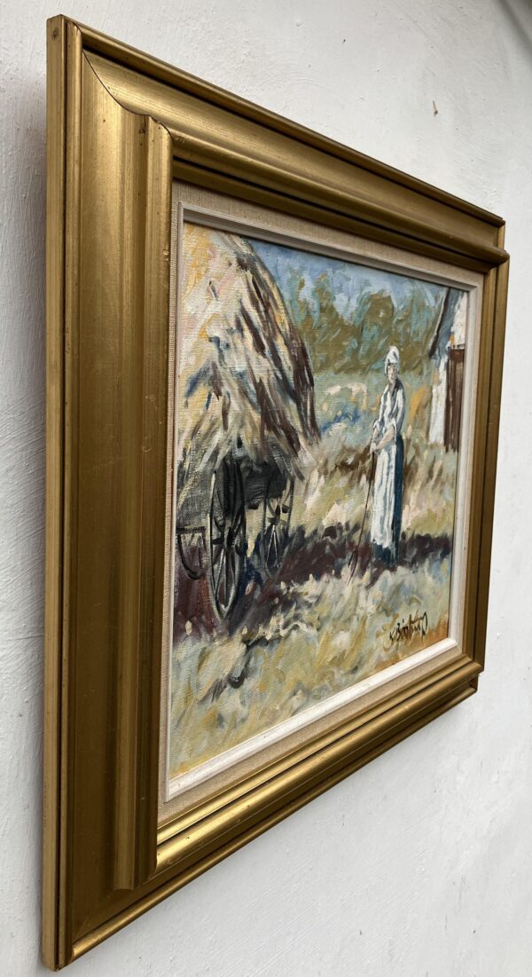 Vintage Danish Impressionist Oil Painting: Farmer Woman Portrait by Knud Bøstrup