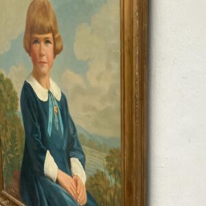 Large Vintage 1929 American Realism Oil Portrait Painting: Young Girl, Original Art Nouveau Frame - Image 5