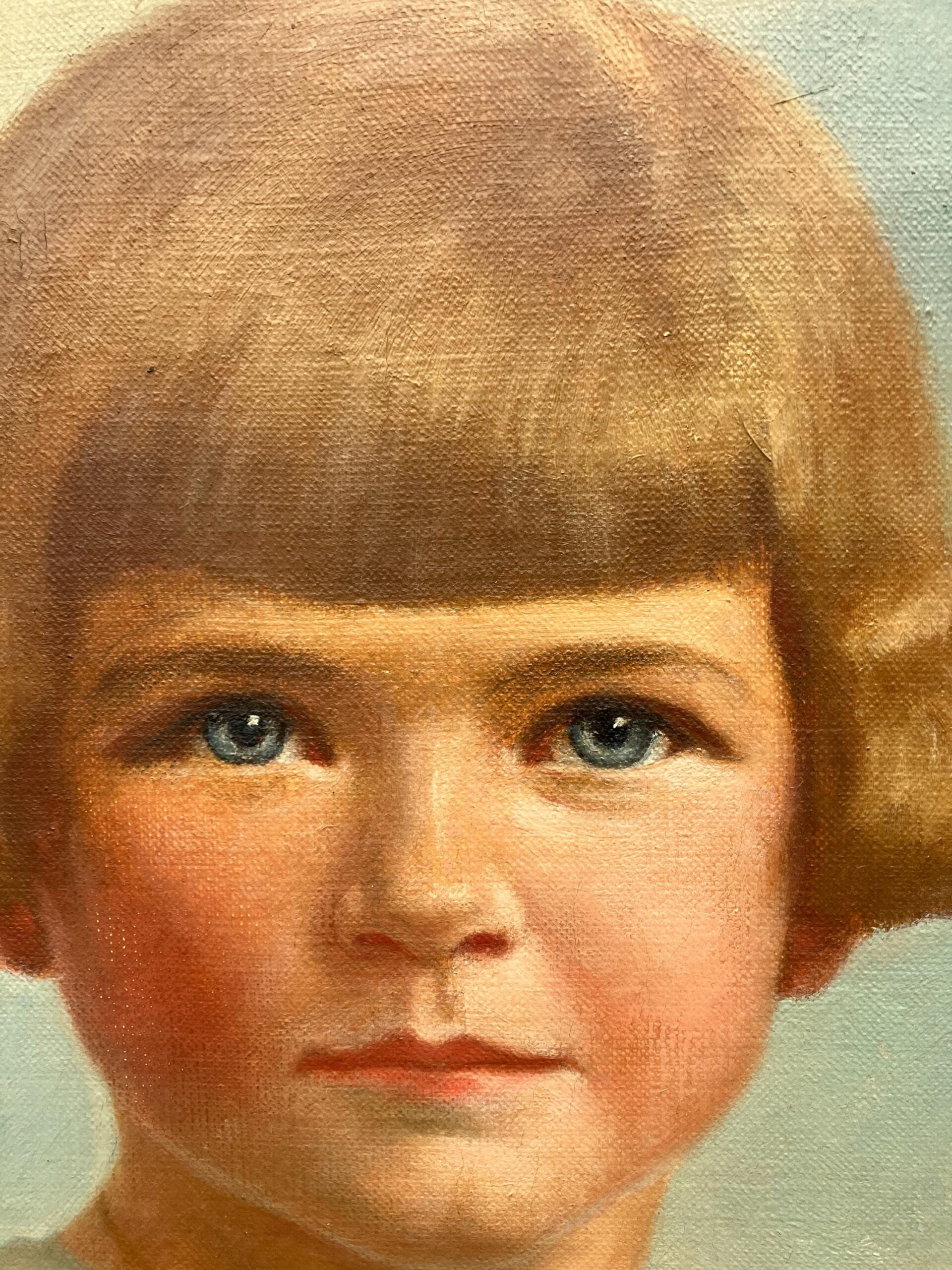 Large Vintage 1929 American Realism Oil Portrait Painting: Young Girl, Original Art Nouveau Frame - Image 7