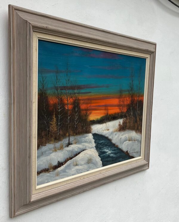 Vintage Danish Winter Landscape Oil Painting: Signed Finn Dannerfjord, Framed