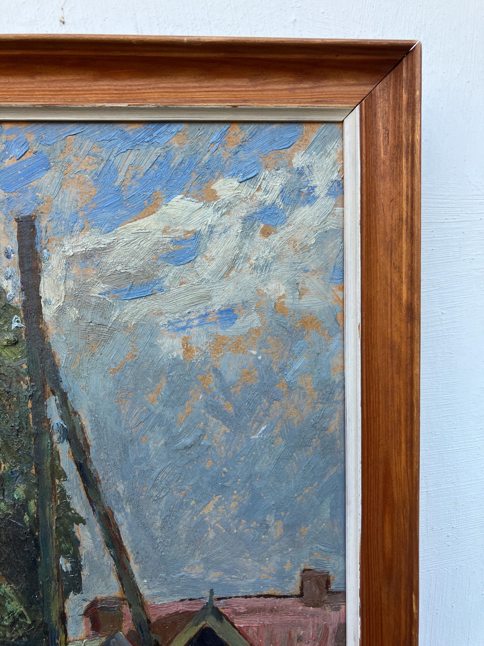 Vintage Danish Rural Road Landscape – Farmhouse Scene Denmark - Original Oil Painting 1944 - Image 9