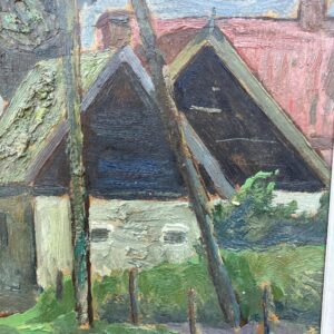 Vintage Danish Rural Road Landscape – Farmhouse Scene Denmark - Original Oil Painting 1944 - Image 7