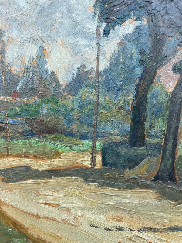 Vintage Danish Rural Road Landscape – Farmhouse Scene Denmark - Original Oil Painting 1944