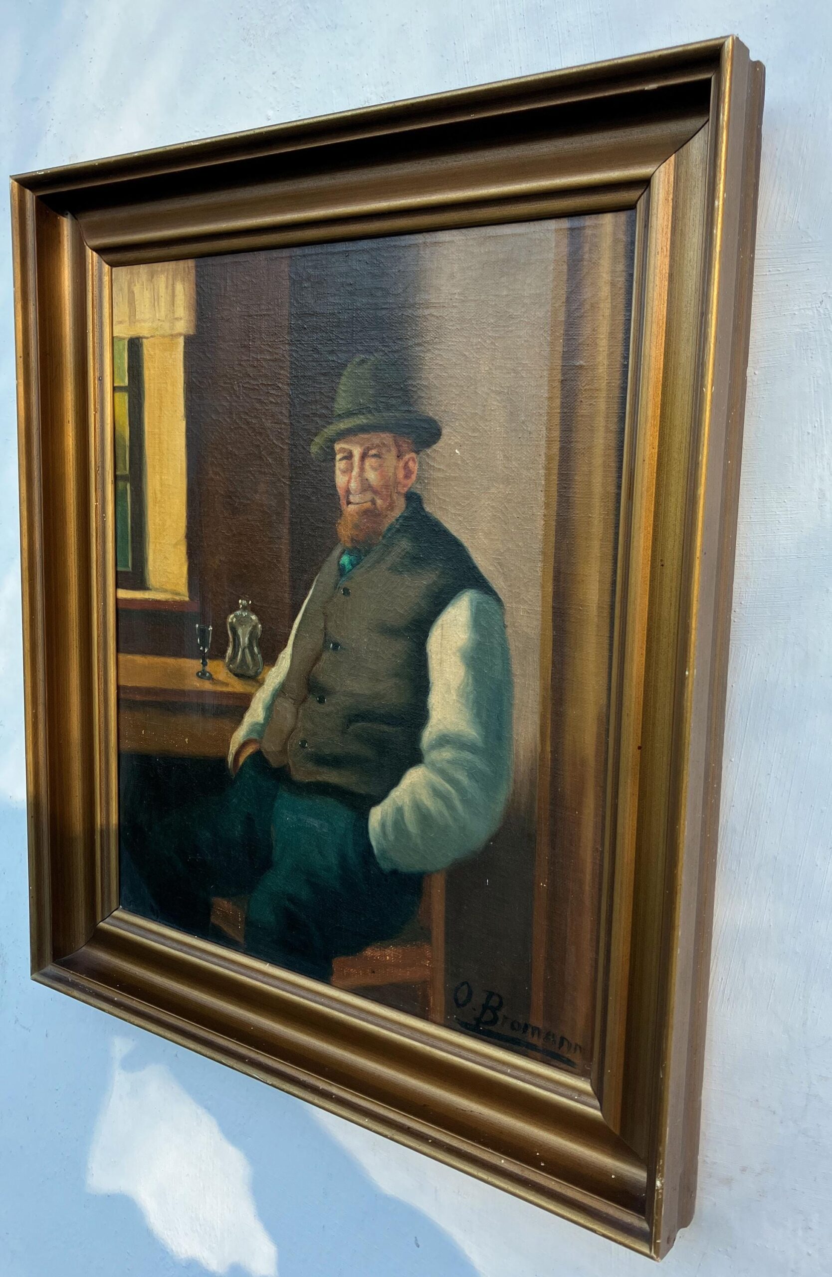 Vintage Oil Painting: Farmer in Sunday Clothes, Signed Artwork - Image 4