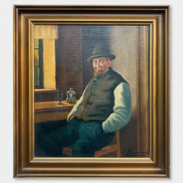 Vintage Oil Painting: Farmer in Sunday Clothes, Signed Artwork