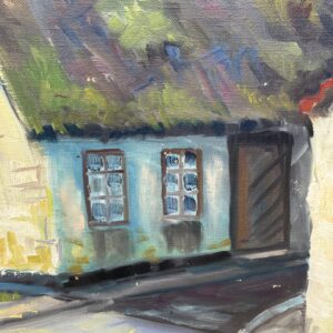 Original Danish Thatched Cottage Oil Painting – Vintage Scandinavian Countryside Art - Image 5