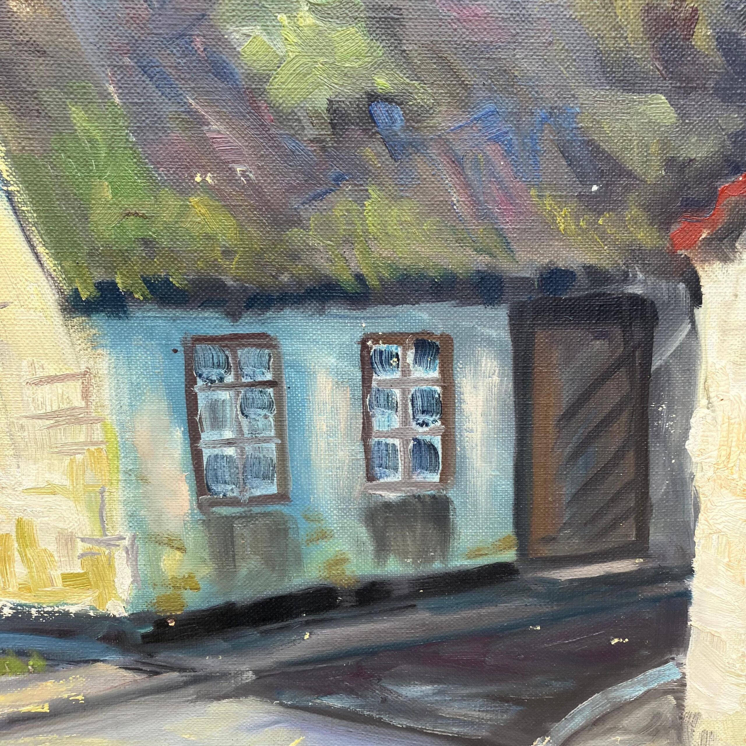 Original Danish Thatched Cottage Oil Painting – Vintage Scandinavian Countryside Art - Image 5