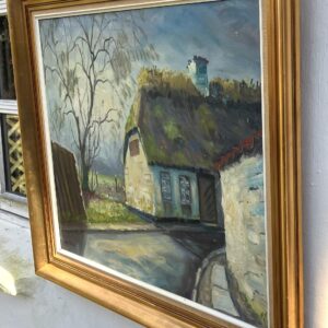 Original Danish Thatched Cottage Oil Painting – Vintage Scandinavian Countryside Art - Image 4