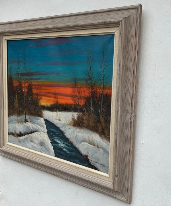 Vintage Danish Winter Landscape Oil Painting: Signed Finn Dannerfjord, Framed