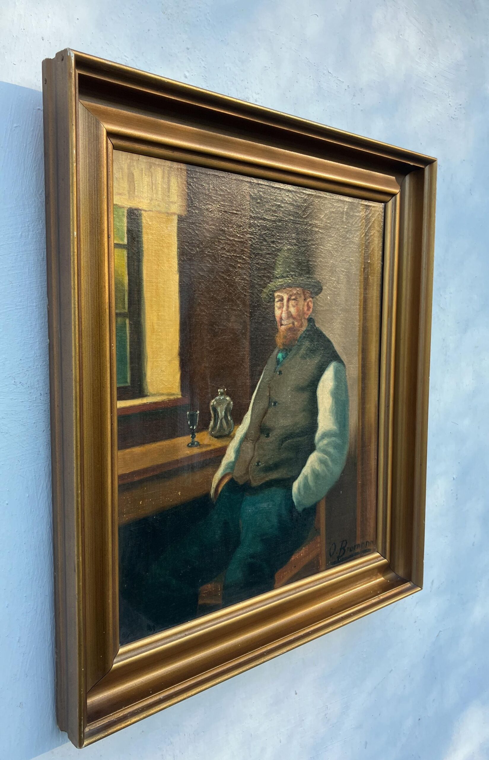 Vintage Oil Painting: Farmer in Sunday Clothes, Signed Artwork - Image 3