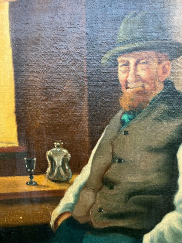Vintage Oil Painting: Farmer in Sunday Clothes, Signed Artwork