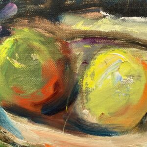 Original oil painting, Large still life fruit wine bottle flowers, Expressionist, Scandinavian kitchen decor - Image 5