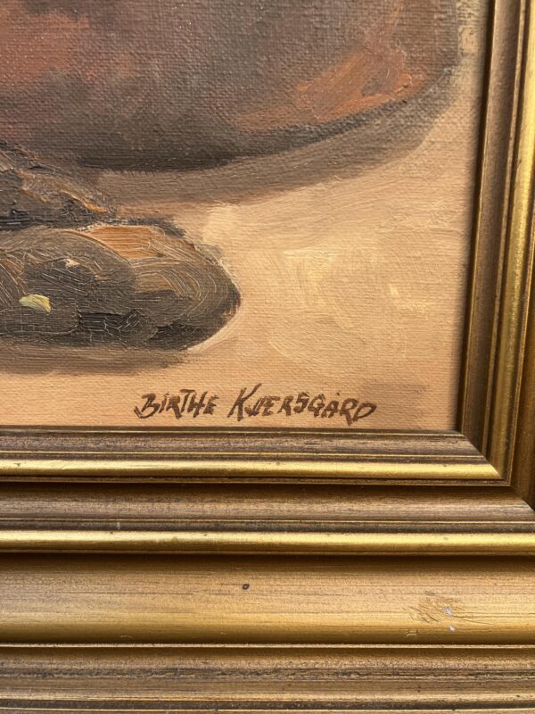 Vintage Danish Still Life Oil Painting: Copper Jug & Onions, Framed Realist Art