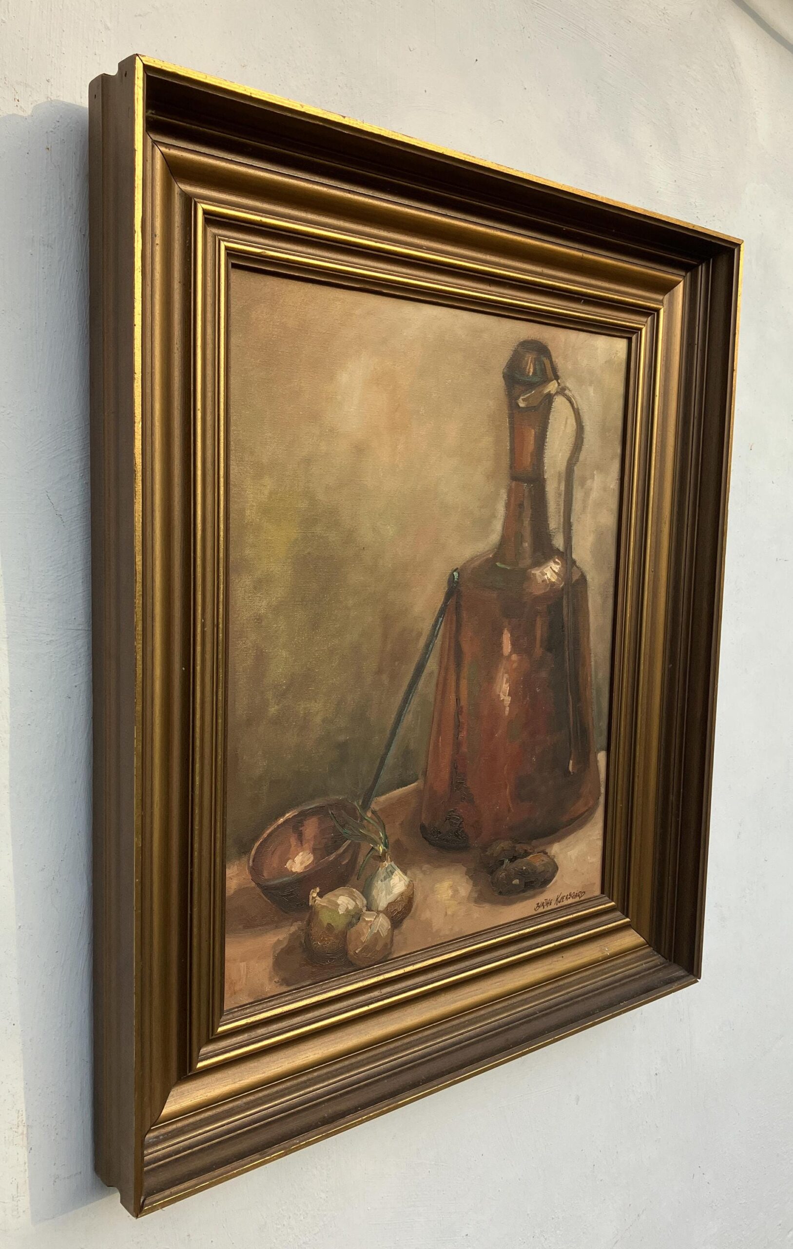 Vintage Danish Still Life Oil Painting: Copper Jug & Onions, Framed Realist Art - Image 4