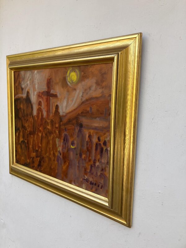 Vintage Expressionist Oil Painting - Svend Aage Tauscher - Dramatic Religious Scene - Framed Danish Fine Art