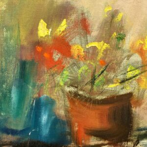 Original oil painting, Large still life fruit wine bottle flowers, Expressionist, Scandinavian kitchen decor - Image 3