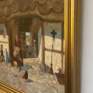 Vintage Impressionist Oil Painting: Danish Farm Scene, Woman and Chickens - Image 5